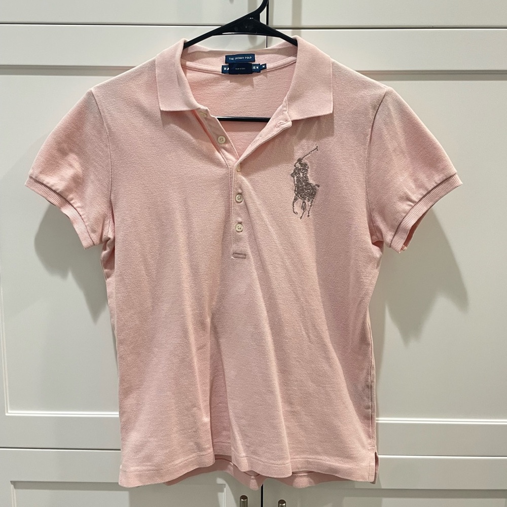 Light Pink Sparkly Polo Short Sleeve Top